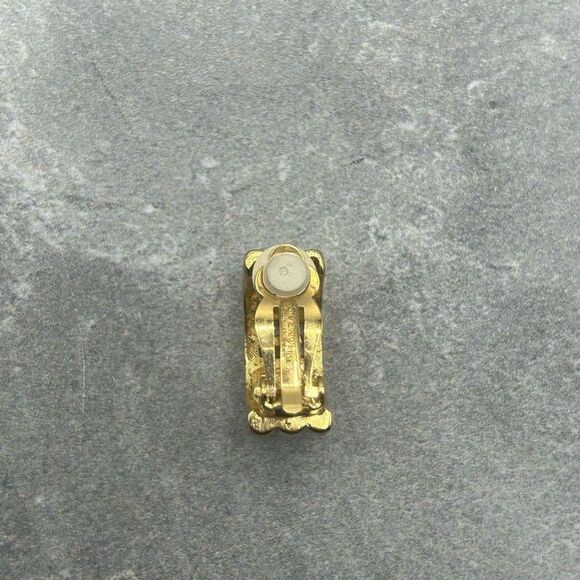 Givenchy Gold Tone Half Hoops Clip On Earrings Rhinestones Elegant G Logo - Picture 7 of 9